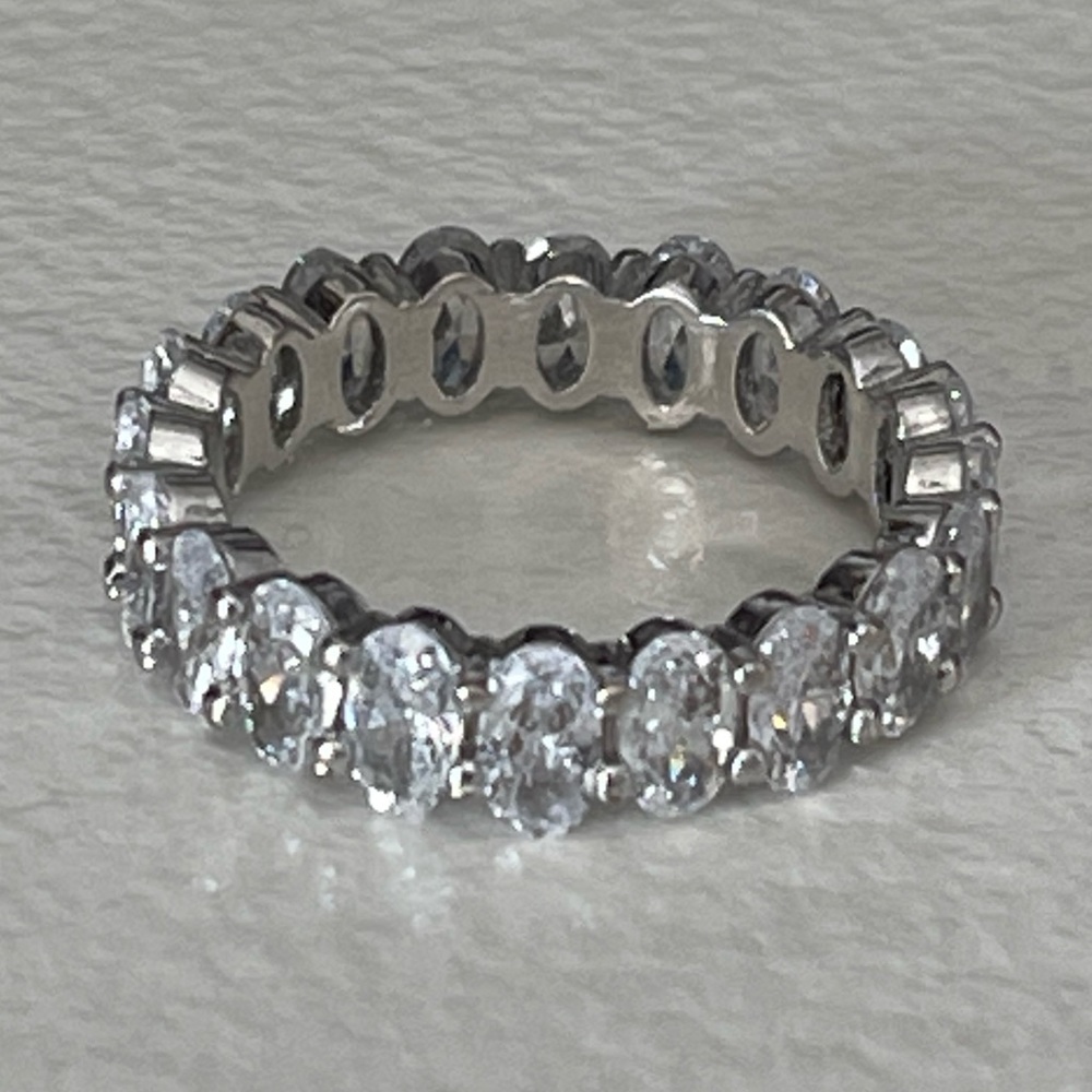 Eternity CZ oval shape ring in silver